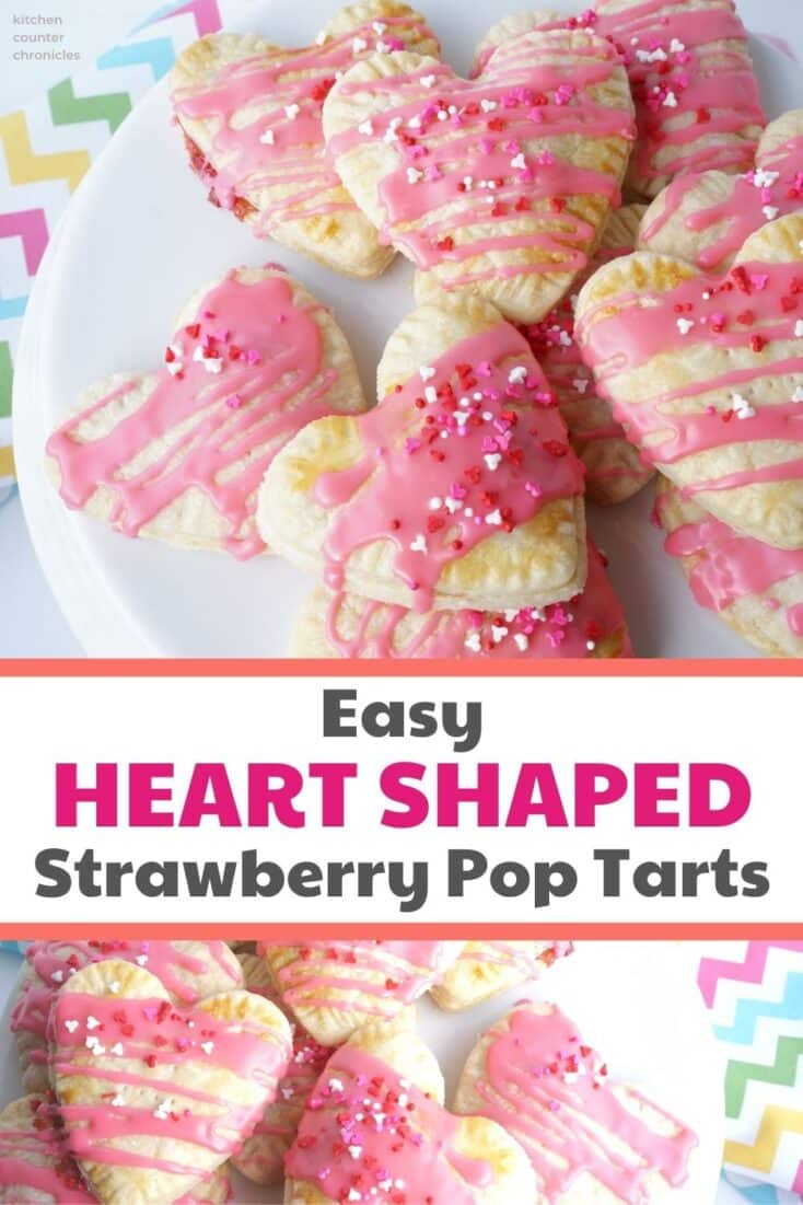 easy valentine heart shaped pop tarts on tray with title