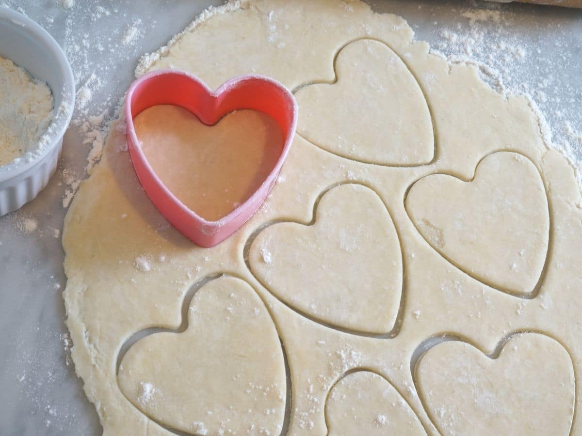 pastry with heart cookie cutter