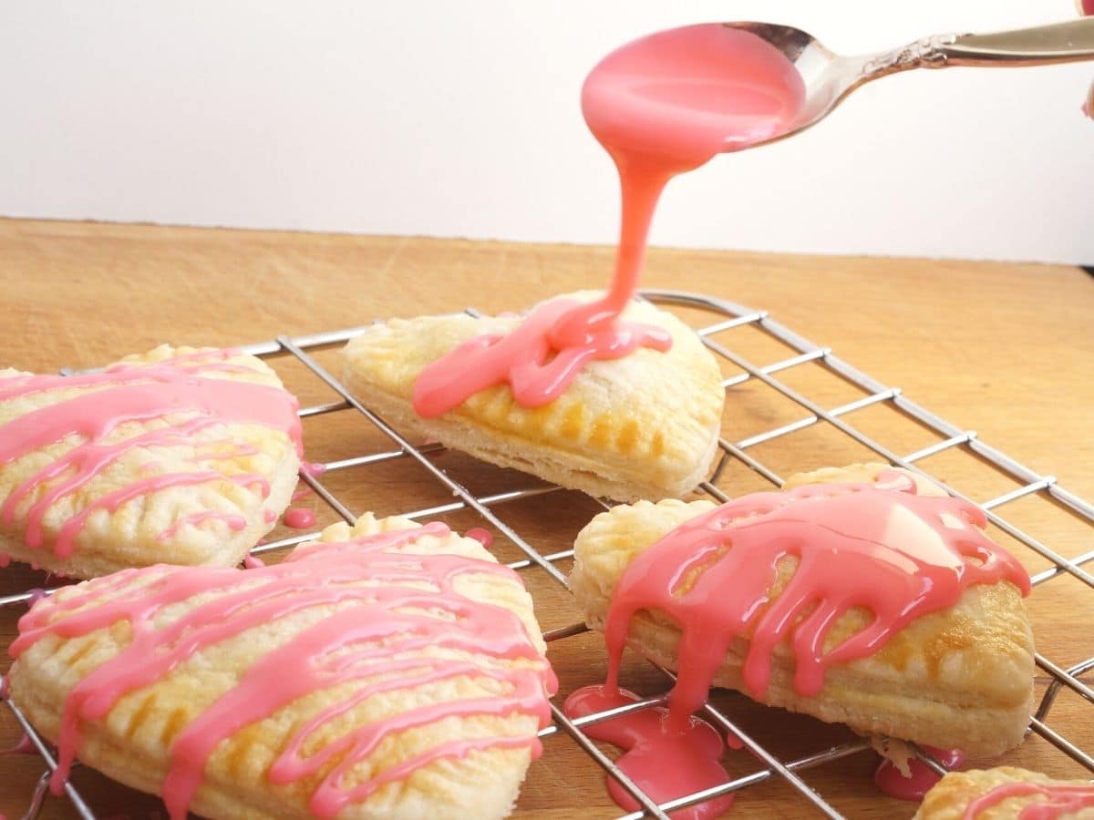 pop tart valentine hearts with drizzle of pink icing