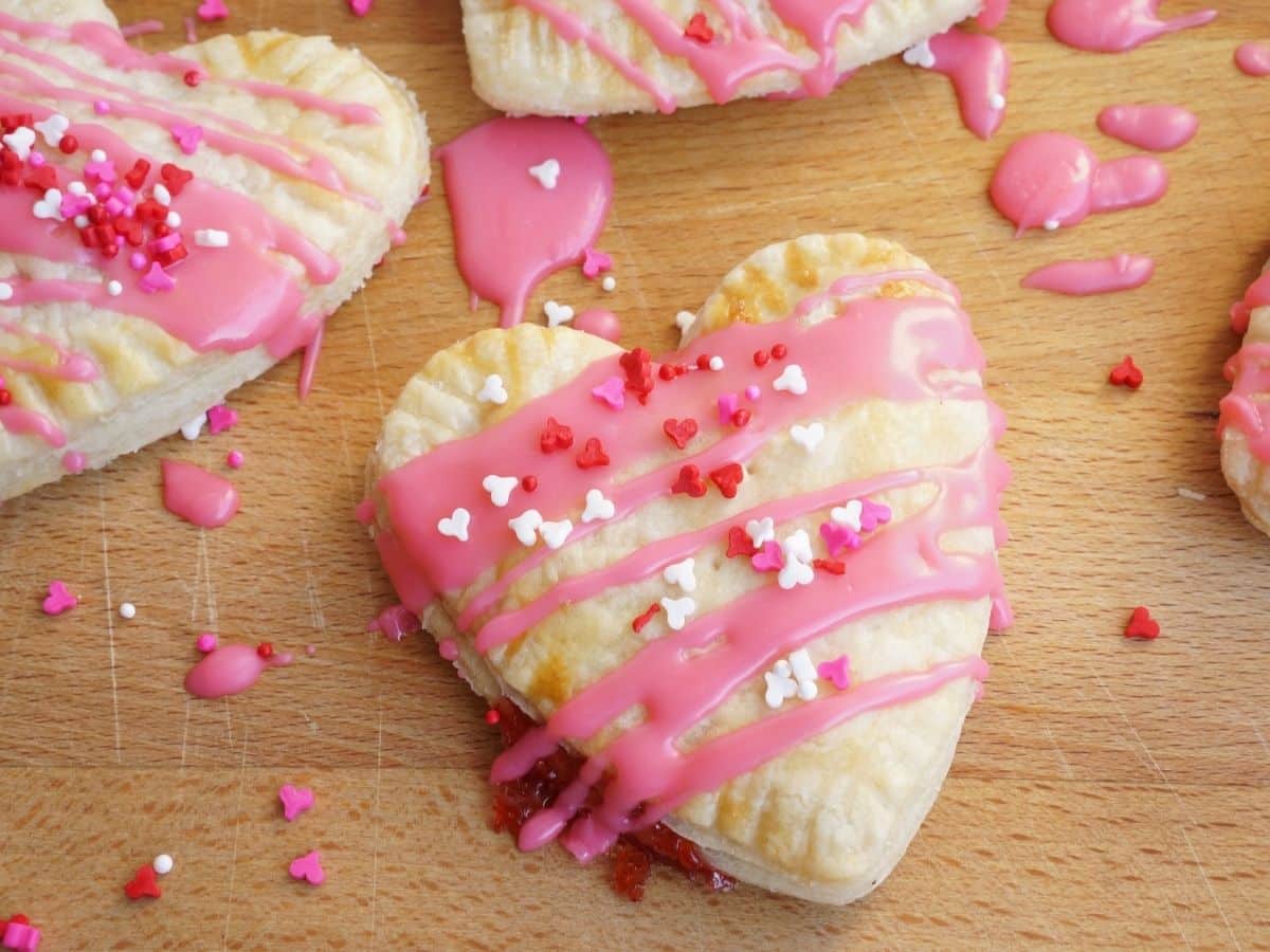 valentine pop tarts with drizzle of pink icing and sprinkles
