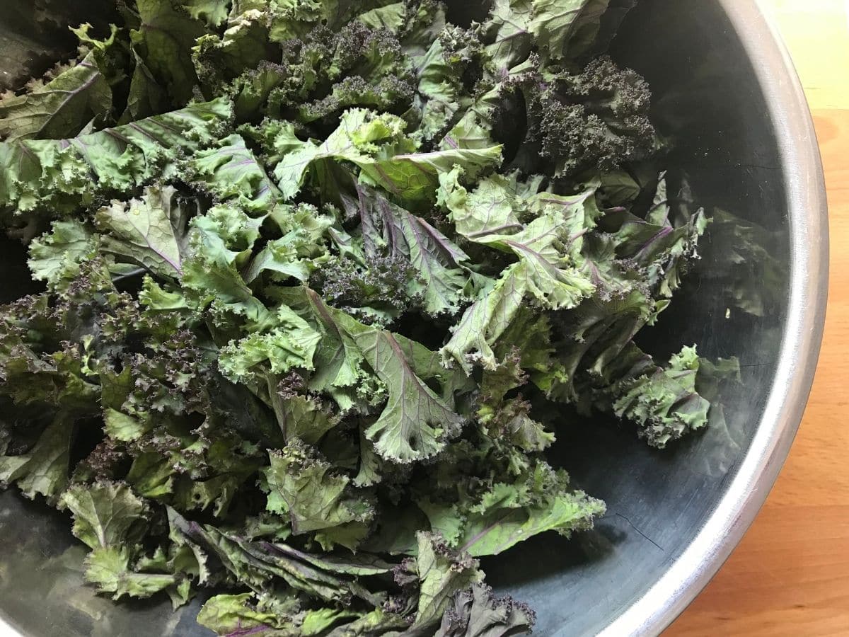 bowl of kale for lasagna roll filling