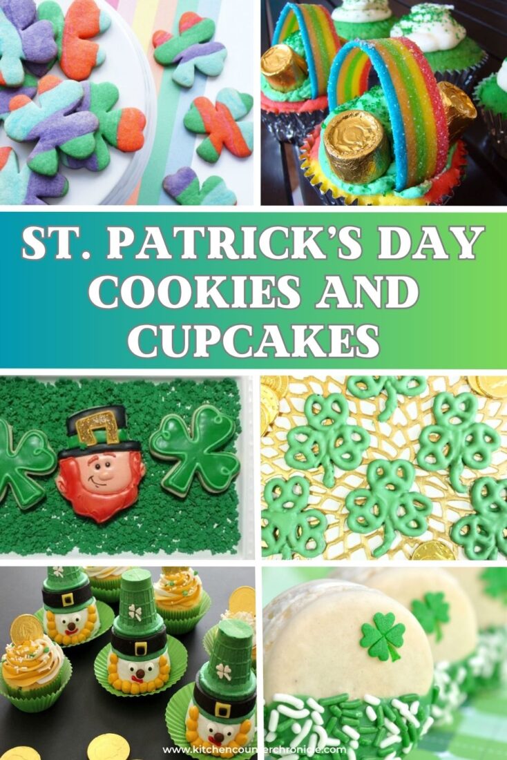 collage of st. patrick's day cookies and cupcake recipes pin