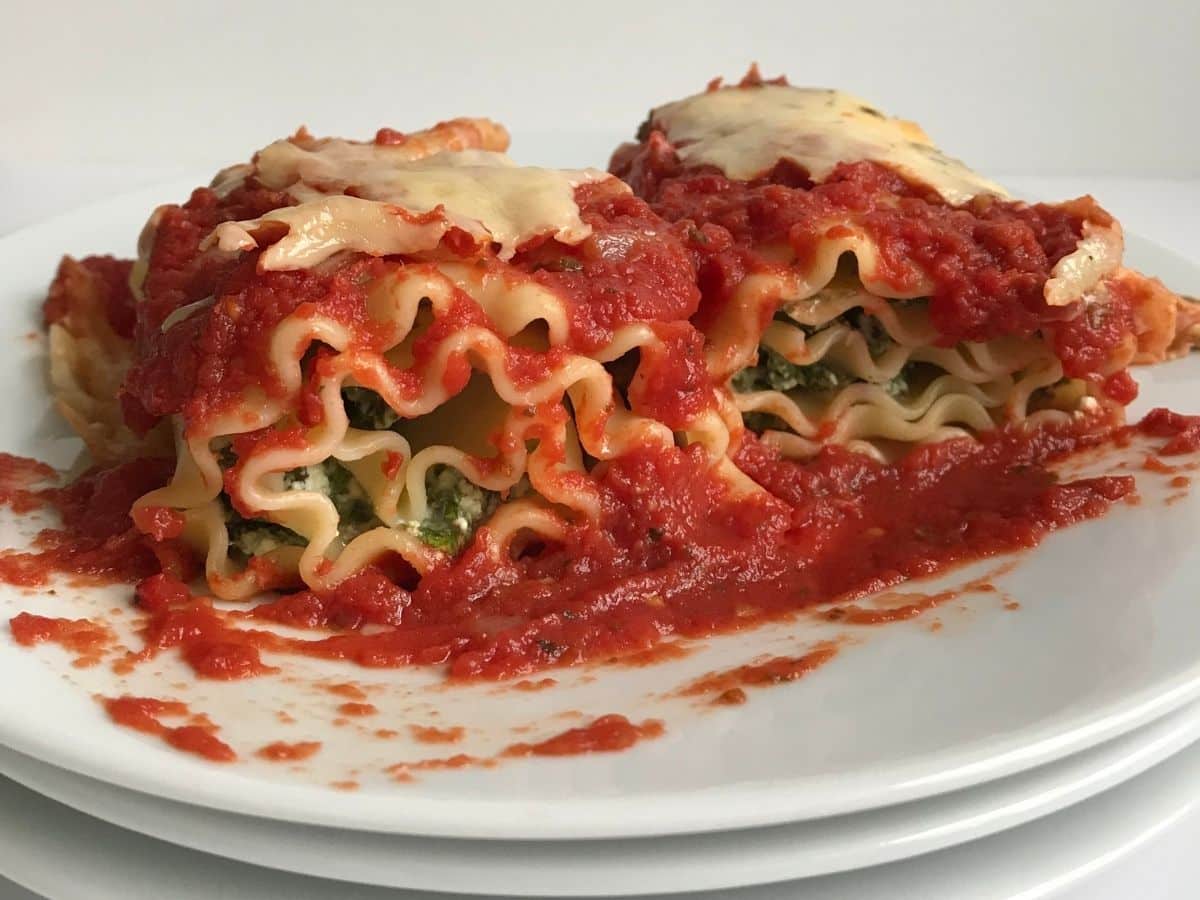 meatless lasagna rolls on plate