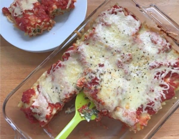 vegetarian lasagna rolls baked and being served