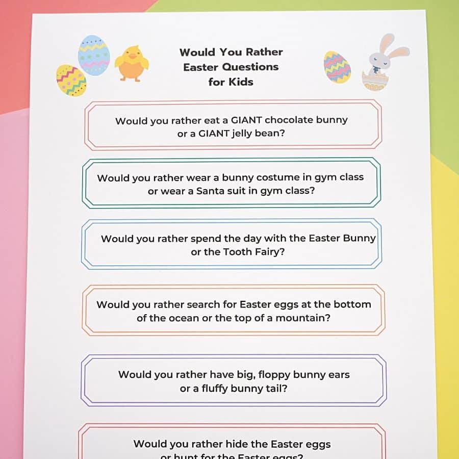 easter would you rather questions printed on paper 