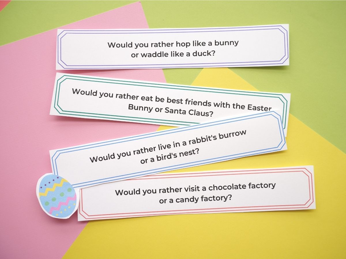 would you rather easter questions printed and cut out with colourful paper
