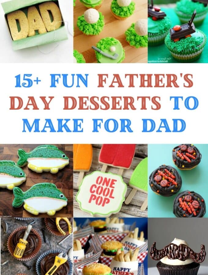 collage of father's day cupcakes and father's day cookies with title