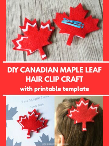 collage of felt maple leaf hair clips craft project featured image