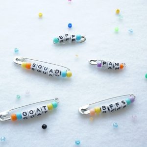 safety pin friendship pins finished with words