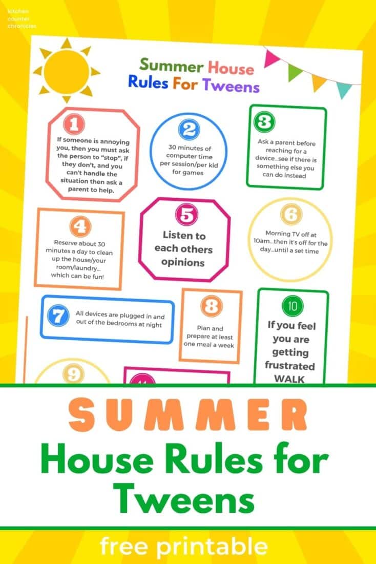 Free Printable Summer House Rules for Tweens