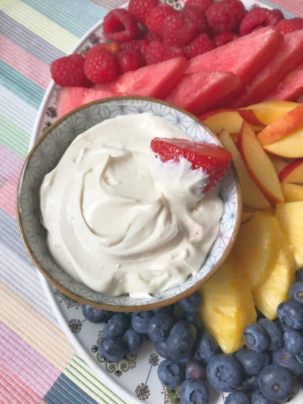 fruit dip for fruit platter in bowl on a fruit platter