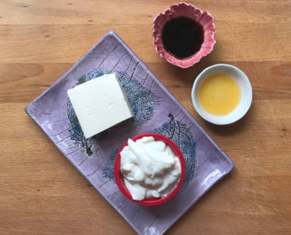 fruit dip ingredients on cutting board