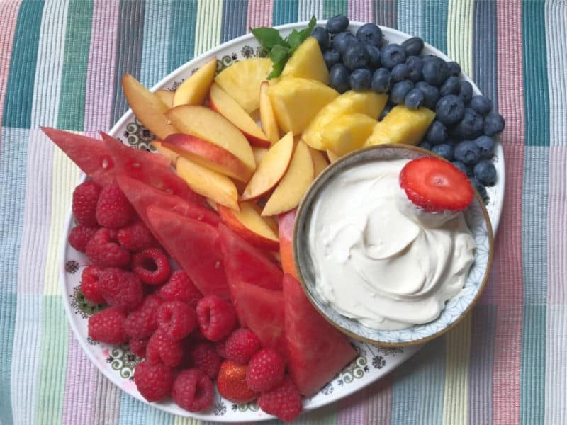 dip for fruit and a fruit platter