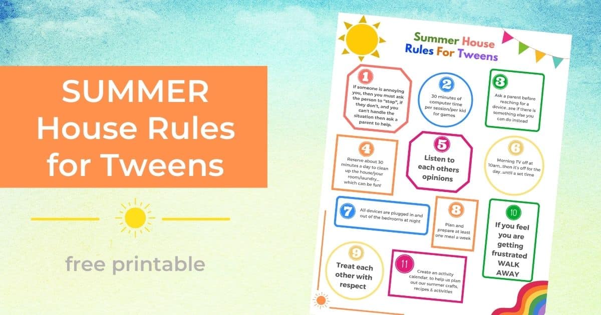 Free Printable Summer House Rules for Tweens