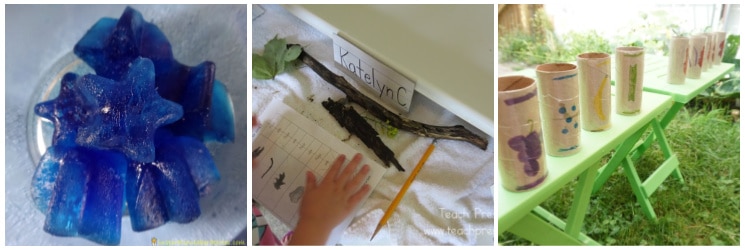 summer stem experiments - math water game, sink or float experiment and ice cube melting