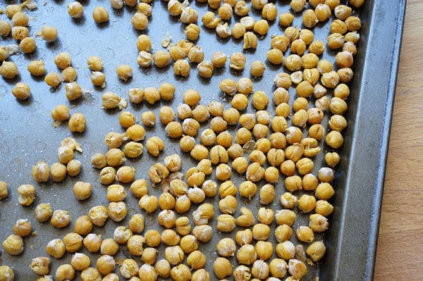 crispy chick peas on baking sheet