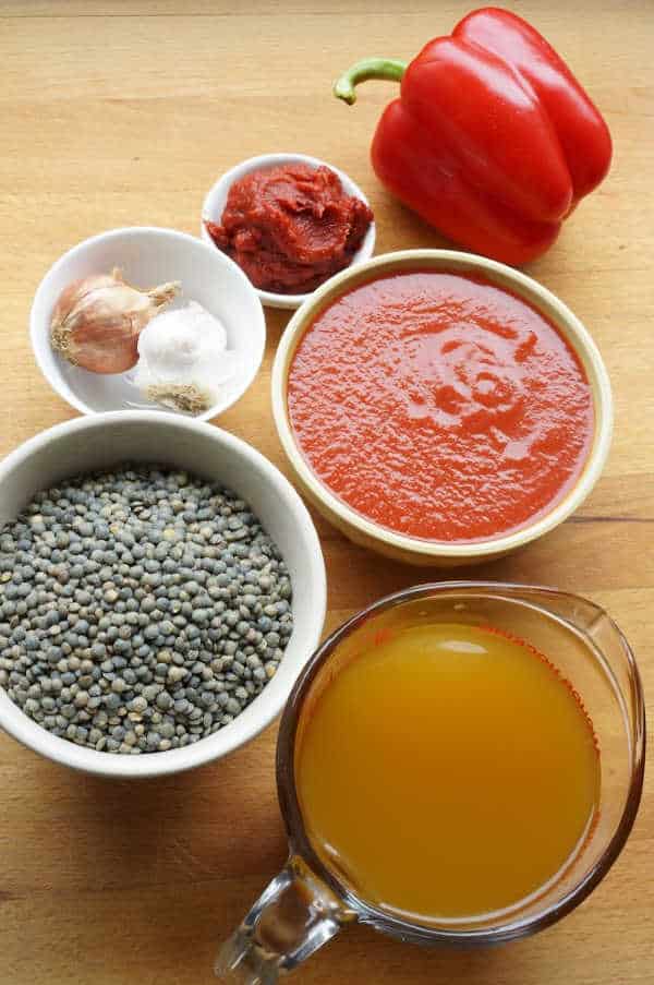 lentil sloppy joe ingredients on board