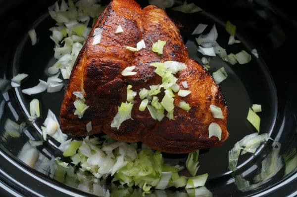 pulled pork in crock pot with onions