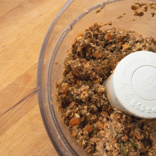 lentil meatloaf filling in food processor