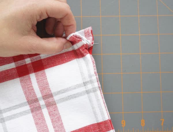 drawstring channel unfolded in finished bag