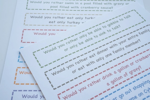holiday thanksgiving would you rather questions printed out