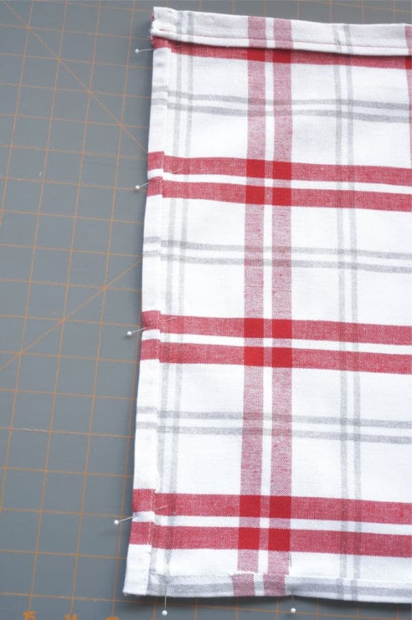 pinned seam of tea towel bag