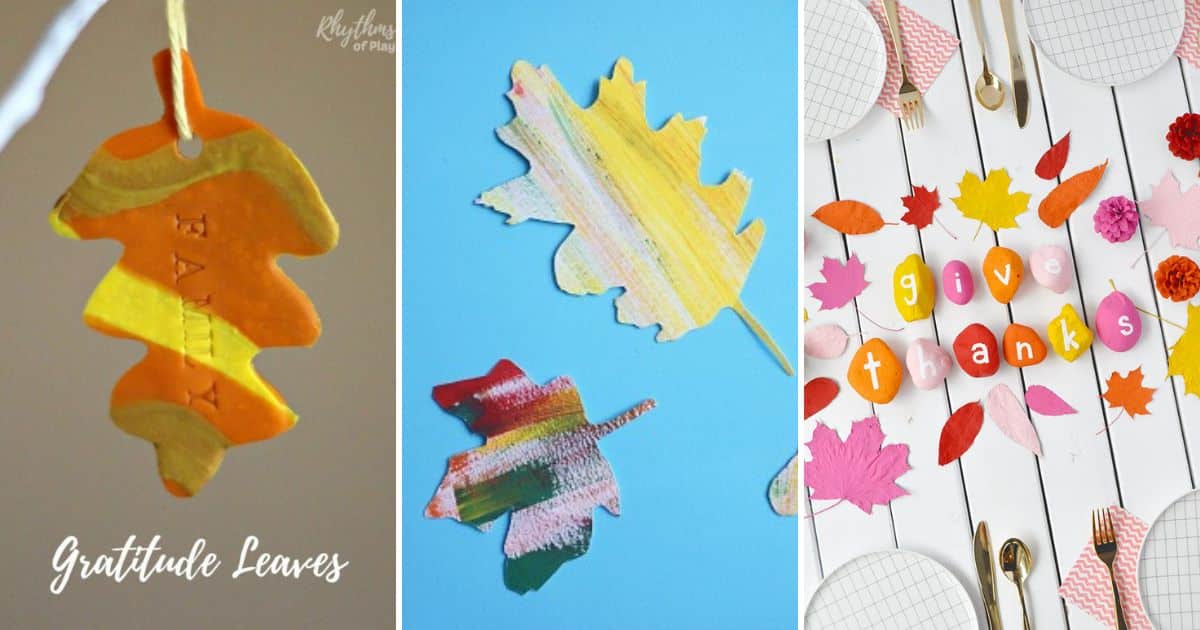 thanksgiving crafts for tweens  - clay gratitude leaves, thank you note leaves, painted rocks