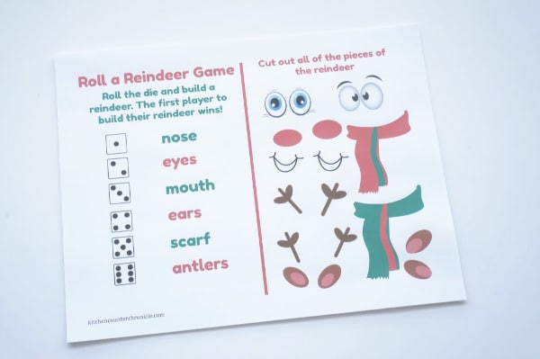 roll a reindeer game printed out page 1
