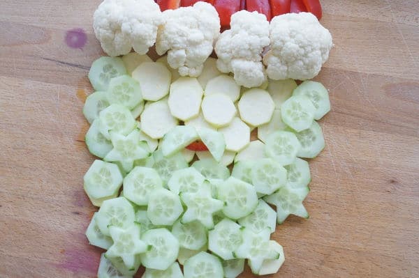 santa vegetable face with cucumber beard and moustache