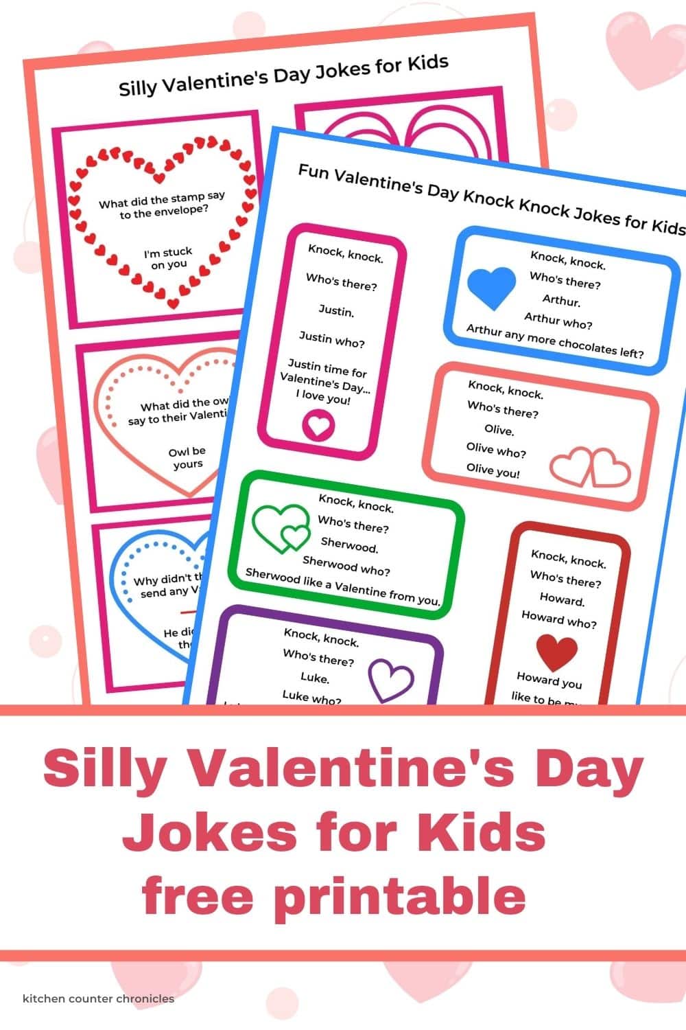 Silly Valentine's Day jokes for kids free printable with title