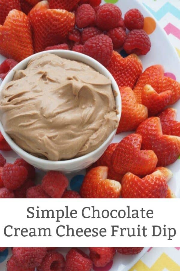 easy chocolate cream cheese fruit dip in bowl