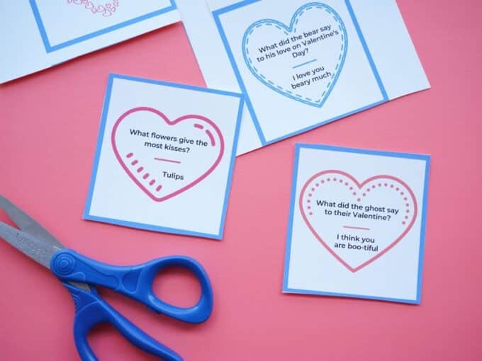 valentines day jokes printed out and cut with scissors