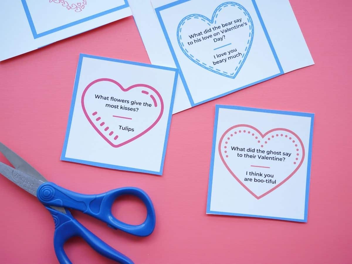 valentines day jokes printed out and cut with scissors