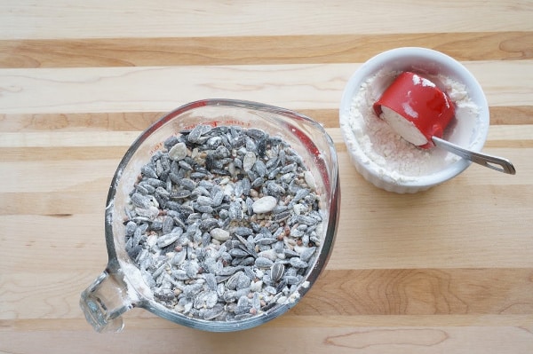 birdseed with flour mixed in a bowl