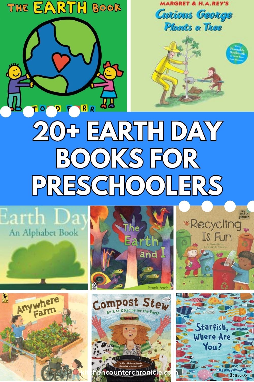 collage of book covers of earth day books for preschoolers