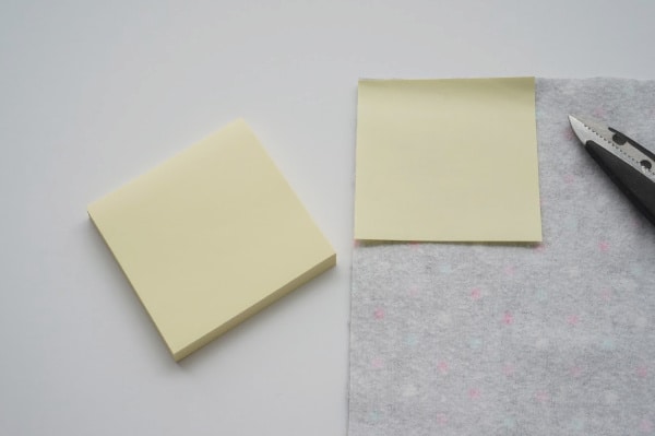 reusable make up pad template and post it note on flannel fabric