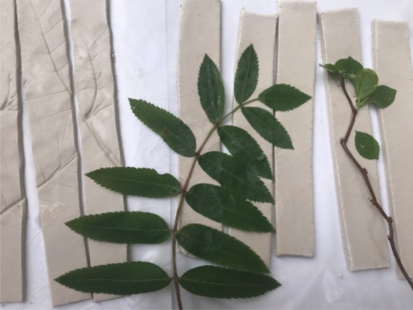 clay garden vegetable markers with leaves and branches on top