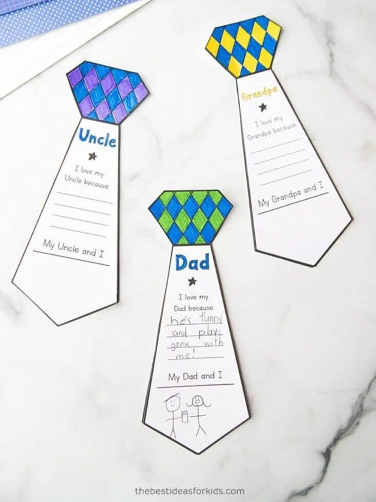 3 printable father's day ties with messages and colored in