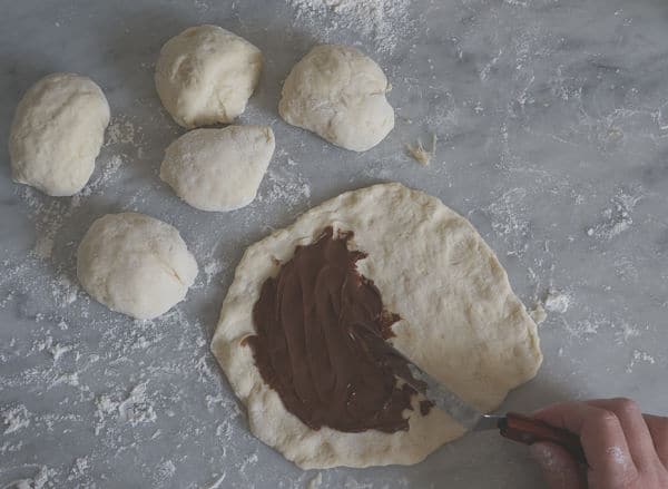 nutella spread on calzone dough