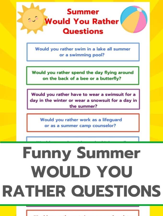 summer would you rather questions printed on a yellow background with title