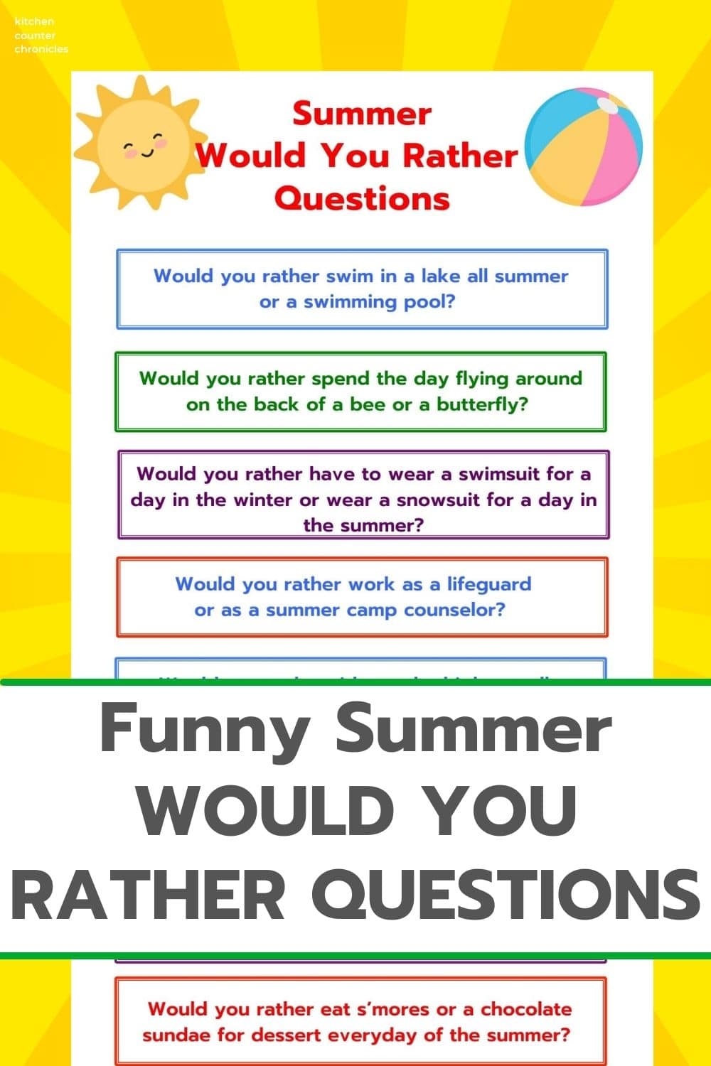 summer would you rather questions printed on a yellow background with title