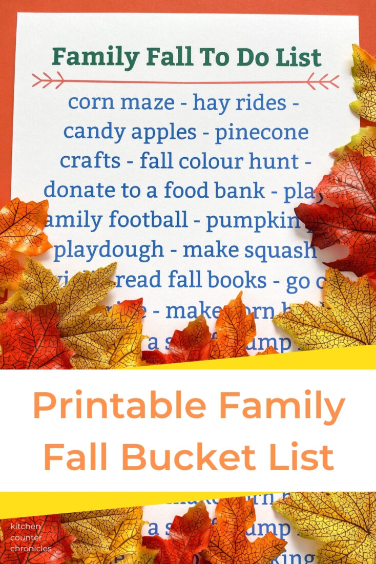 fall family bucket list printable with fall leaves around the printable
