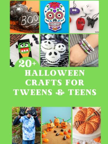 collage of fun halloween crafts for tweens and teens to make featured