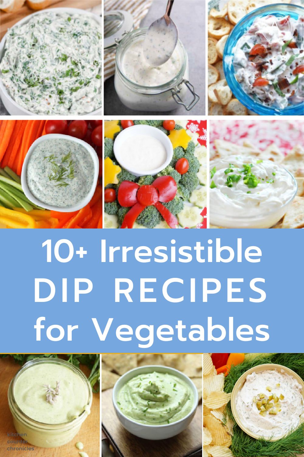 collage of dip recipes for veggies and title
