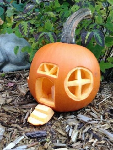 pumpkin fairy house in the garden