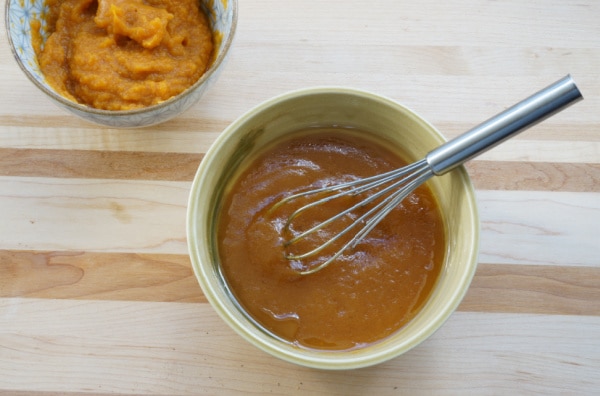 pumpkin puree whisked for granola