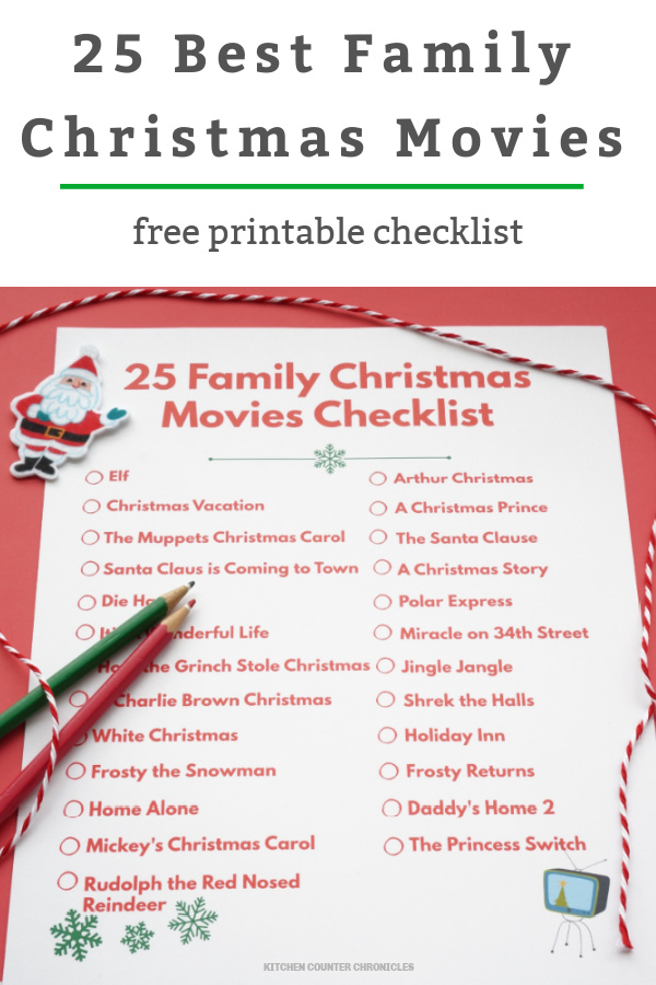 best family christmas movies checklist printable with pencils