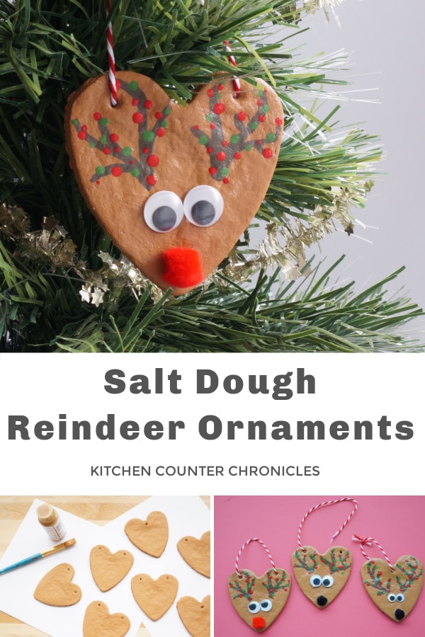 salt dough reindeer ornaments hanging in tree