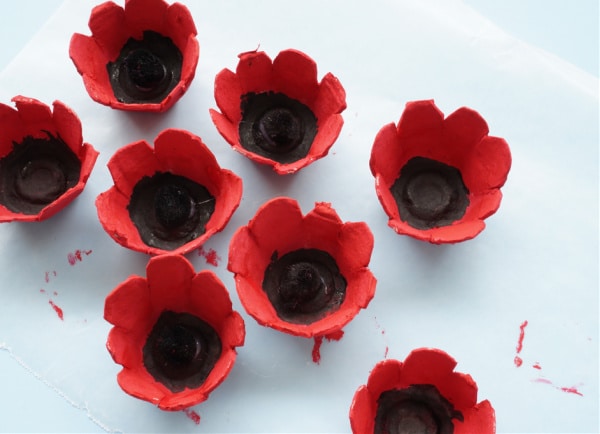 egg carton flowers with pompom centres