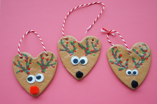 reindeer salt dough ornaments with string through holes